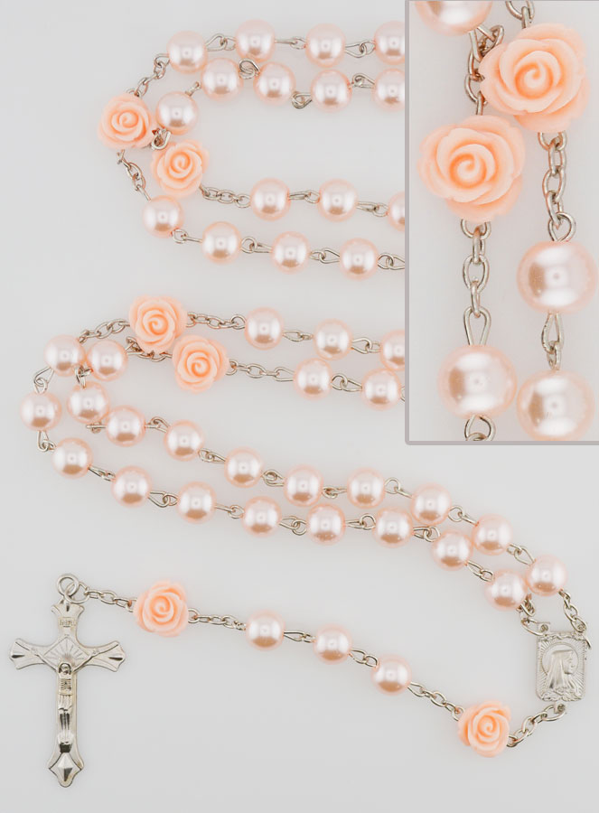 Rosario de Lourdes con cuentas nacaradas y rosas (pic 1)