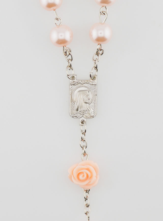 Rosario de Lourdes con cuentas nacaradas y rosas (pic 4)
