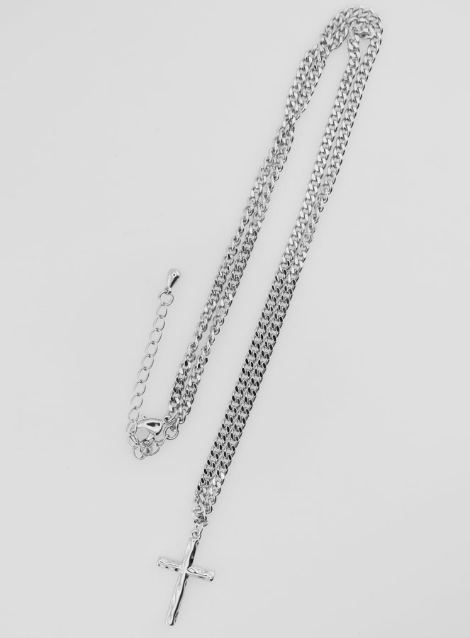 Collar religioso con cruz martillada - Acero inoxidable (pic 1)