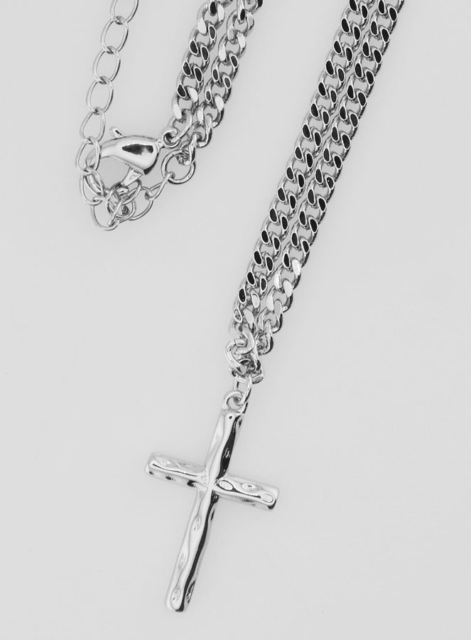Collar religioso con cruz martillada - Acero inoxidable (pic 4)