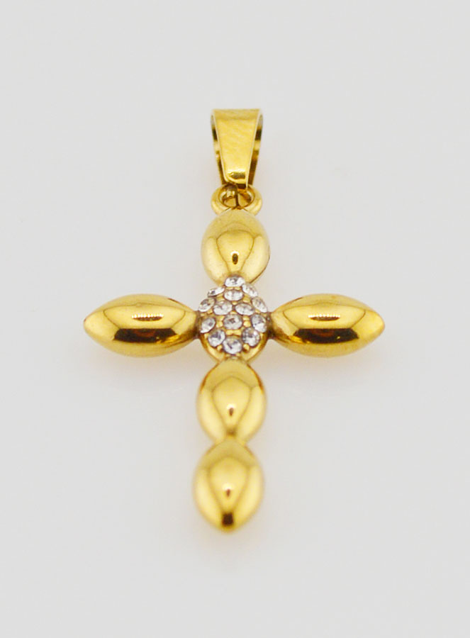 Pingente Cruz Aço Inoxidável Dourado & Zircônios - 25mm (pic 2)