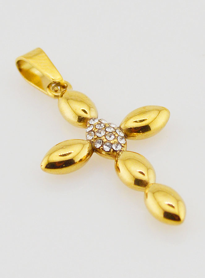 Pingente Cruz Aço Inoxidável Dourado & Zircônios - 25mm (pic 3)