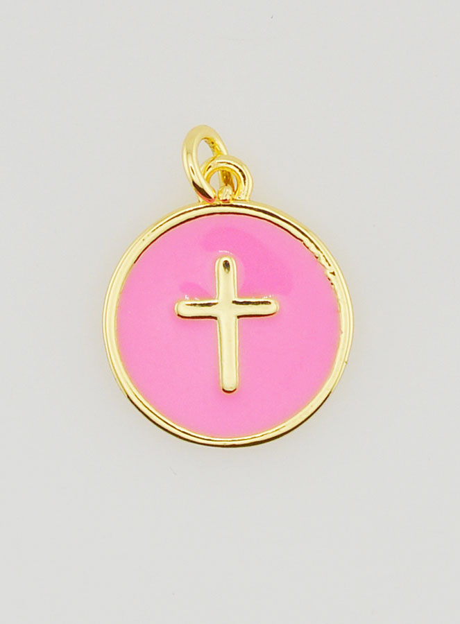 Medalla en forma de cruz - Esmalte rosa (pic 1)