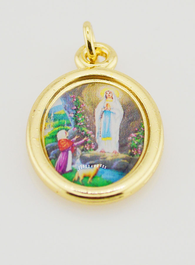Medalla de Nuestra Señora de Lourdes dorada - 25 mm (pic 2)