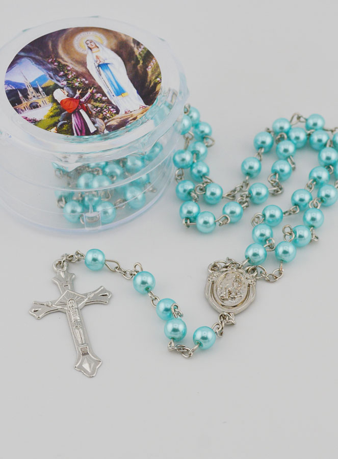 Rosario de Lourdes con Cuentas azul nacaradas - Caja de regalo (pic 2)