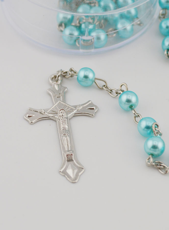 Rosario de Lourdes con Cuentas azul nacaradas - Caja de regalo (pic 3)