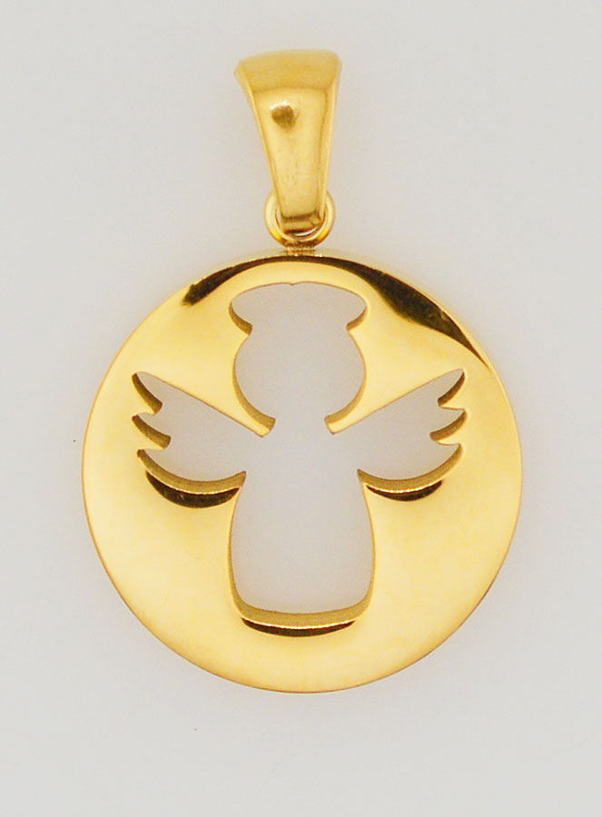 Medalha Anjo da Guarda Vazada em Inox Dourado - 18mm (pic 1)