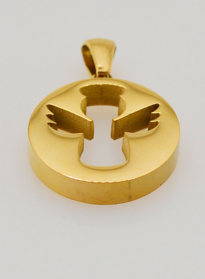 Medalha Anjo da Guarda Vazada em Inox Dourado - 18mm (pic 2)