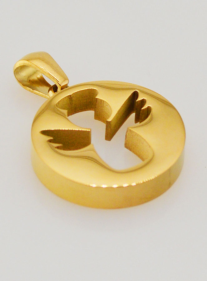 Medalha Anjo da Guarda Vazada em Inox Dourado - 18mm (pic 3)