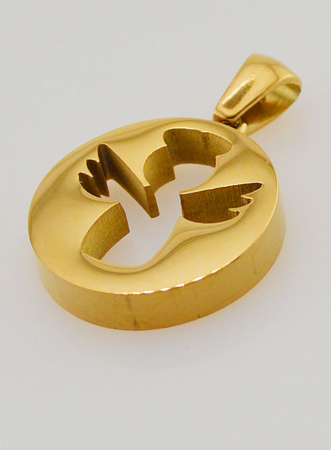 Medalha Anjo da Guarda Vazada em Inox Dourado - 18mm (pic 4)