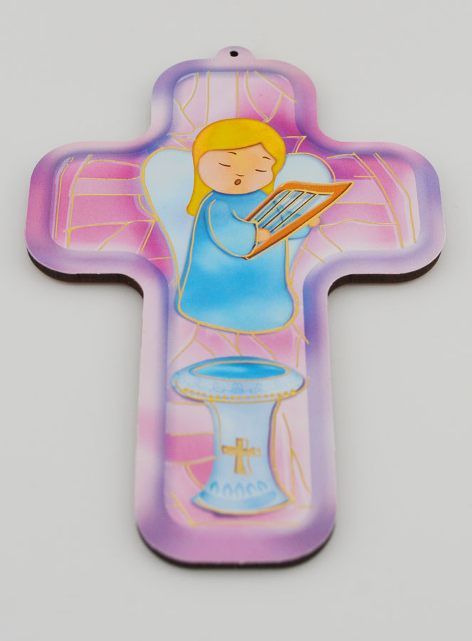 Cruz em Madeira Infantil - Anjo com Harpa (pic 2)
