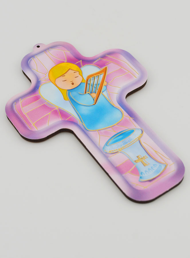 Cruz em Madeira Infantil - Anjo com Harpa (pic 3)