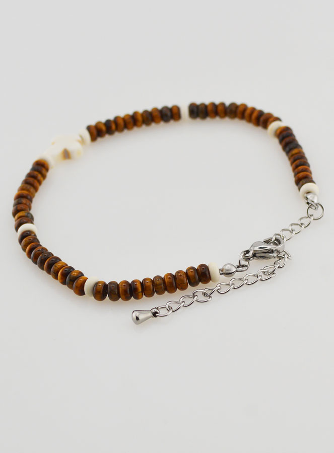 Pulsera con cruz y piedras color marrón (pic 4)