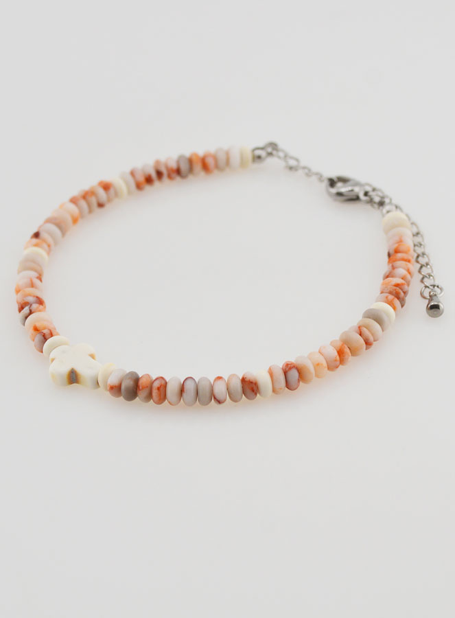 Pulsera con cruz y piedras en granito rosa (pic 3)