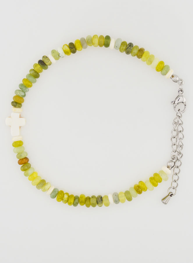 Pulsera con cruz y piedras verdes (pic 1)