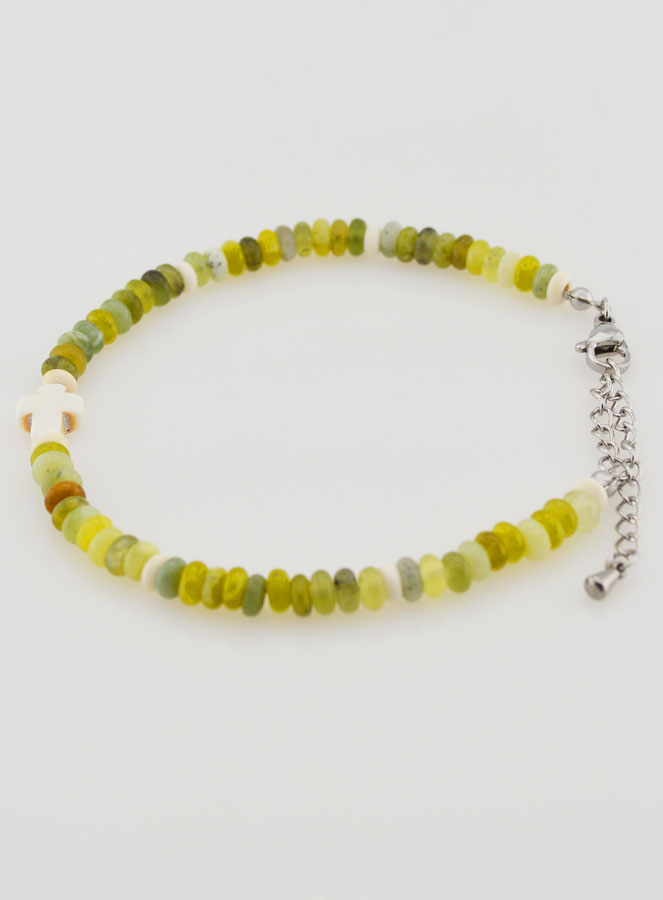 Pulsera con cruz y piedras verdes (pic 2)