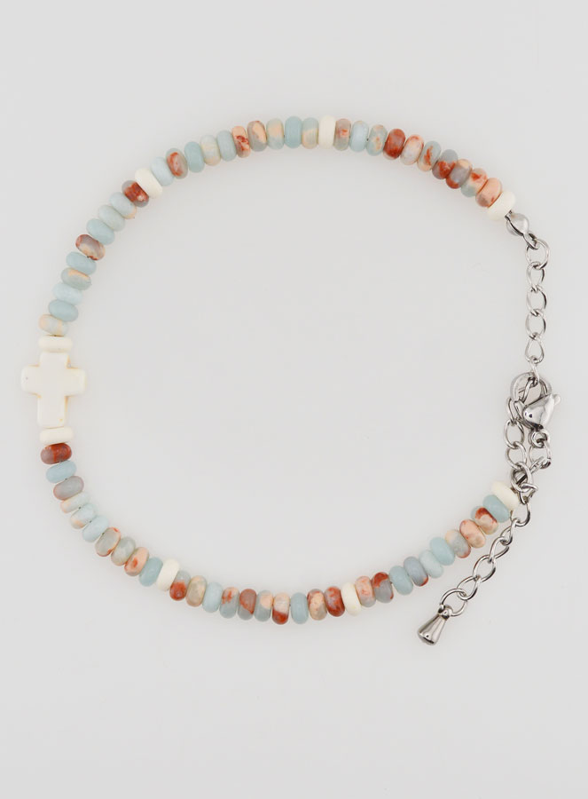 Pulsera de cruz y piedras en tonos pastel (pic 1)
