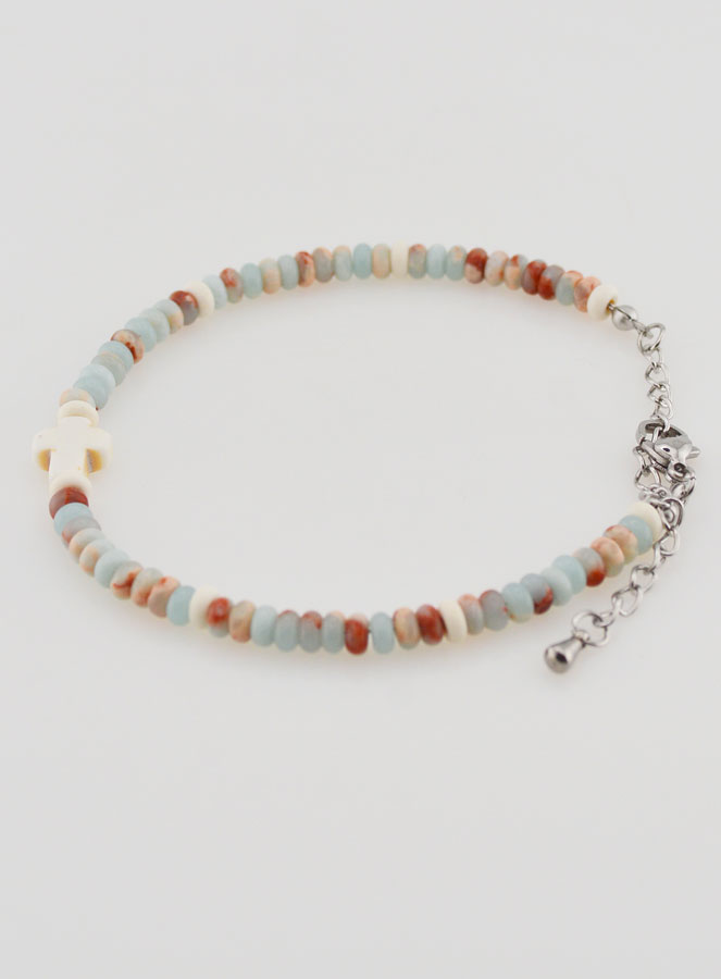 Pulsera de cruz y piedras en tonos pastel (pic 2)