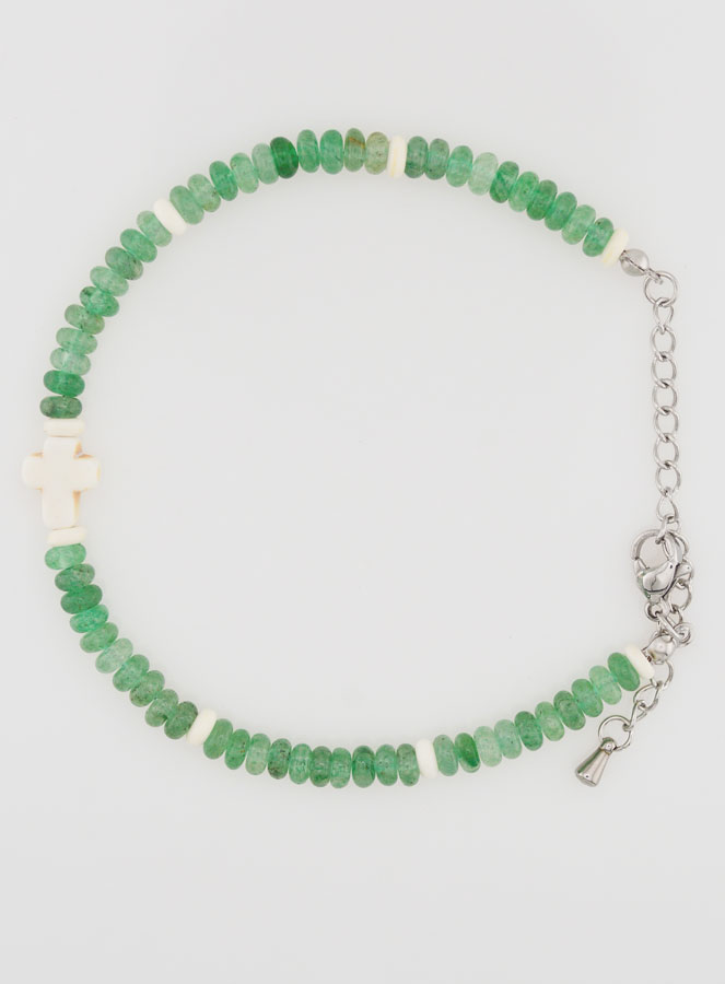 Pulsera con cruz y piedras en cristal verde (pic 1)
