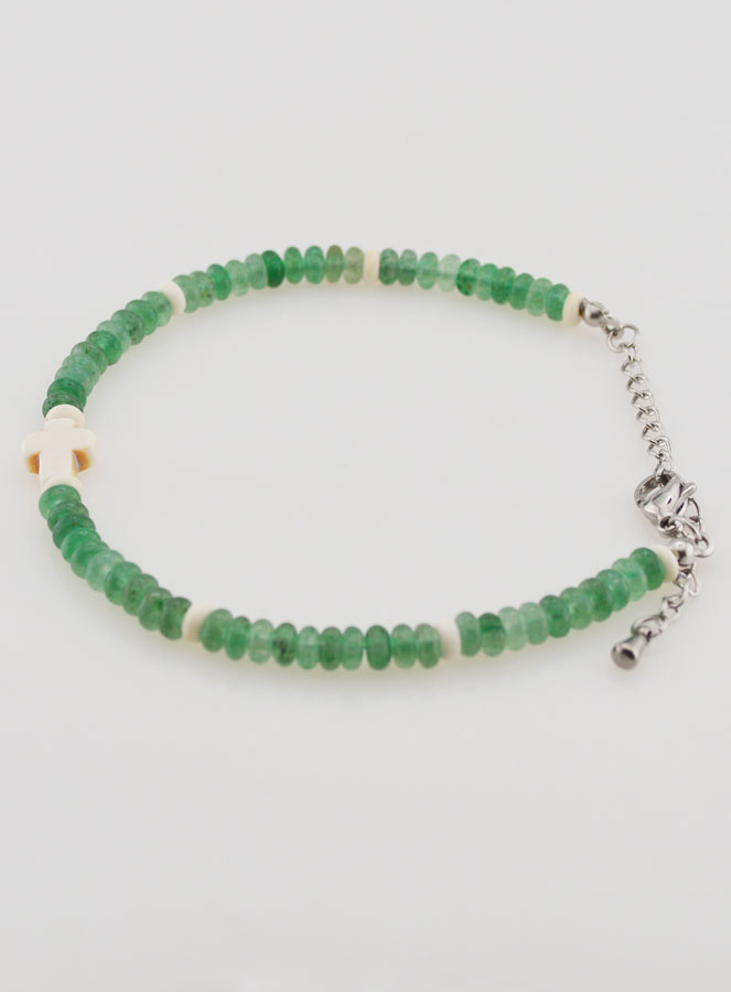 Pulsera con cruz y piedras en cristal verde (pic 2)