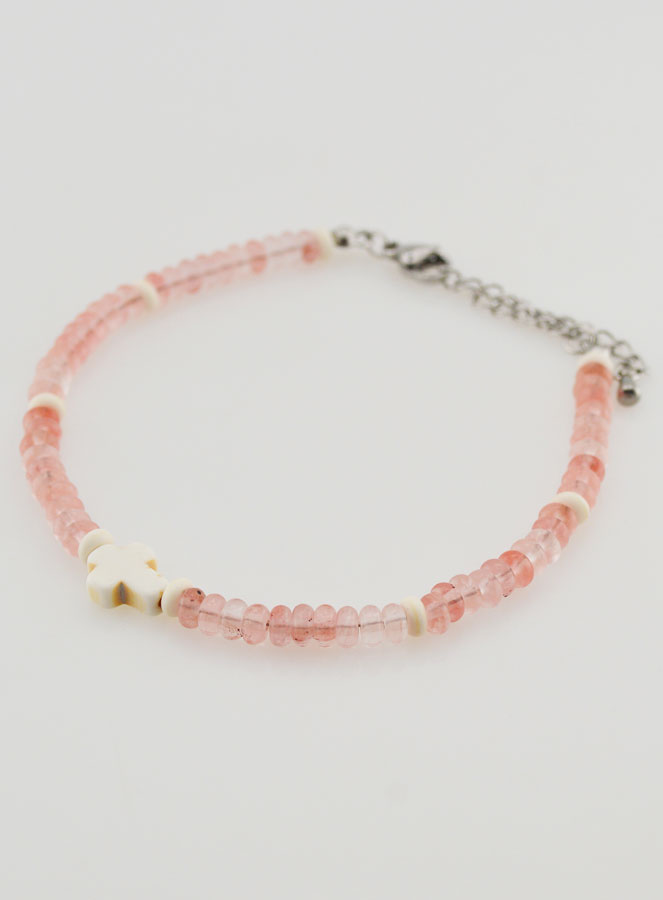 Pulsera con cruz y piedras en cristal rosa (pic 3)