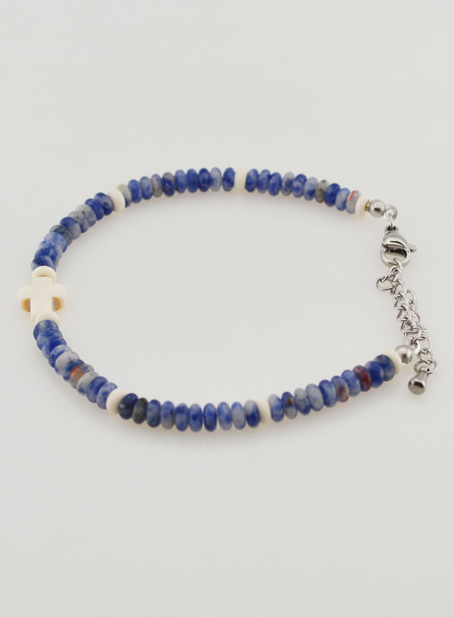 Pulsera con cruz y piedras azules (pic 2)