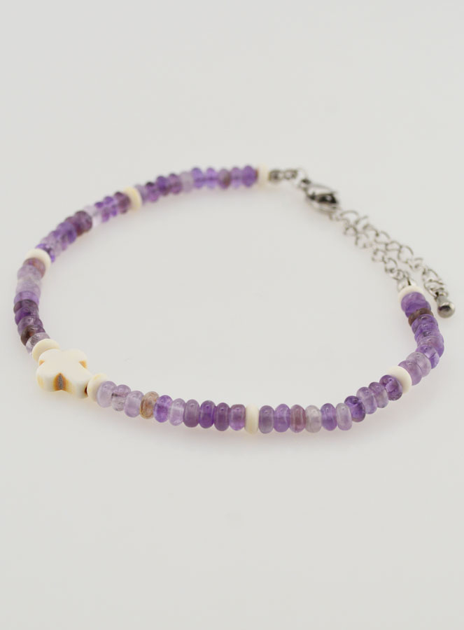 Pulsera con cruz y piedras en cristal morado (pic 3)