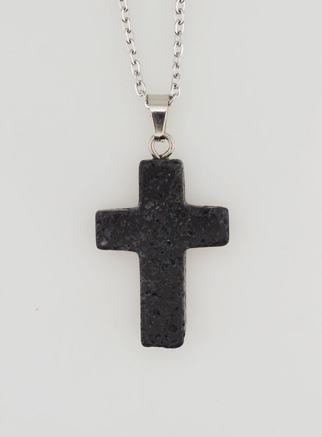 Colar Religioso Corrente Inox & Cruz Pedra de Lava (pic 4)