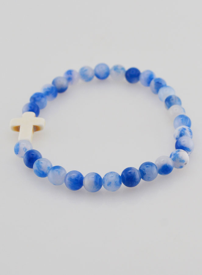 Pulsera religiosa con cruz - Jade azul (pic 2)