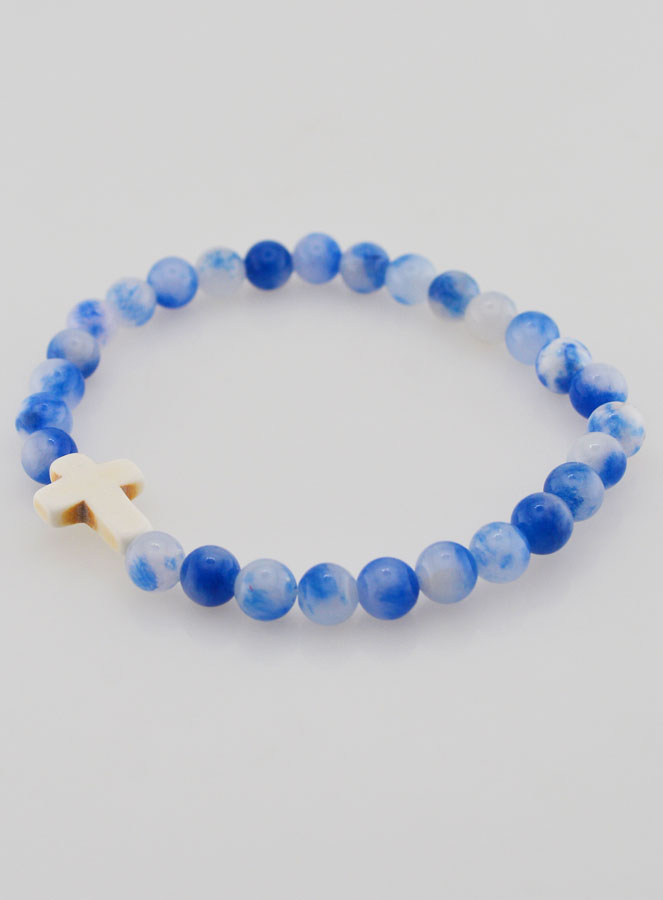 Pulsera religiosa con cruz - Jade azul (pic 3)
