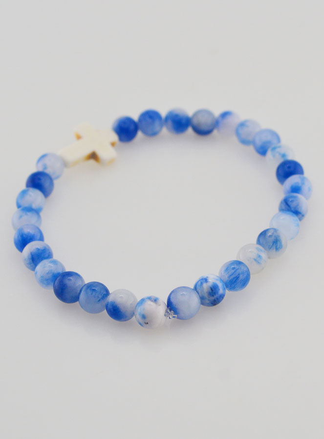 Pulsera religiosa con cruz - Jade azul (pic 4)