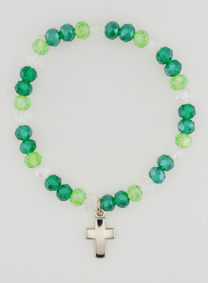 Pulsera con Cruz y Cuentas de Vidrio - Verde (pic 1)