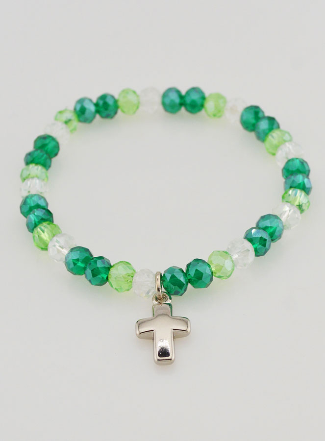 Pulsera con Cruz y Cuentas de Vidrio - Verde (pic 2)