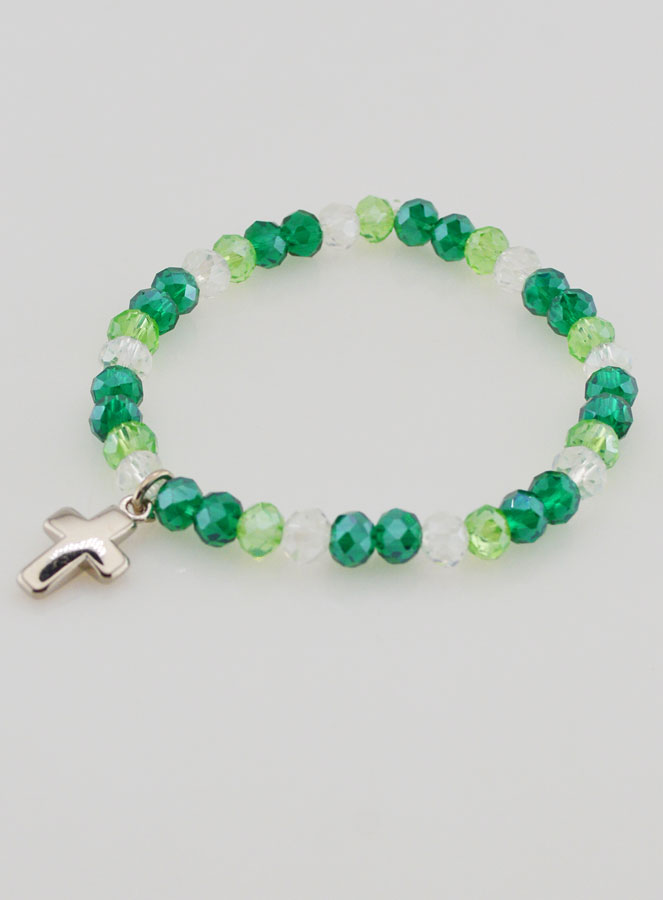 Pulsera con Cruz y Cuentas de Vidrio - Verde (pic 3)