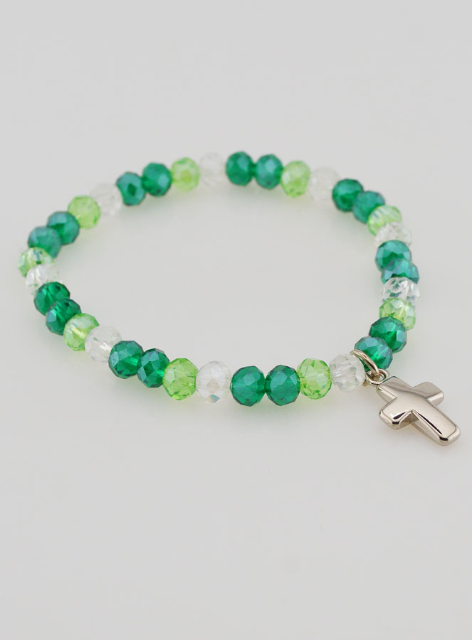 Pulsera con Cruz y Cuentas de Vidrio - Verde (pic 4)