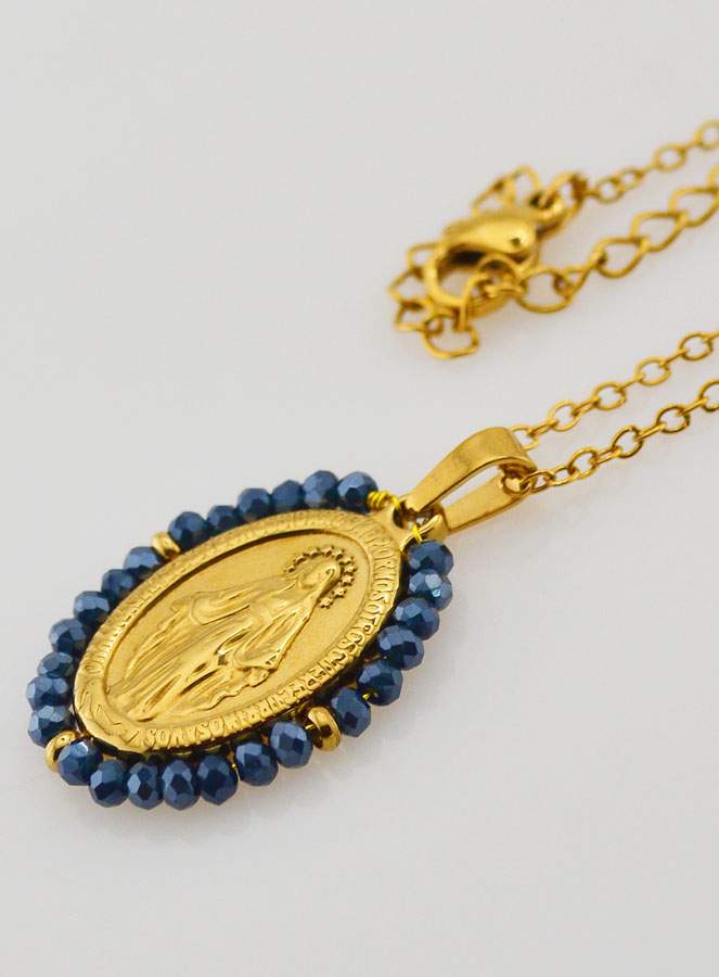 Medalla Milagrosa Cuentas Facetadas + Cadena - Azul (pic 2)