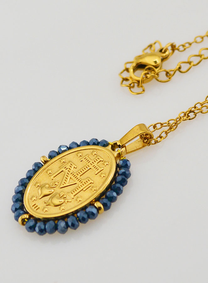 Medalla Milagrosa Cuentas Facetadas + Cadena - Azul (pic 3)
