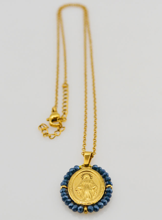 Medalla Milagrosa Cuentas Facetadas + Cadena - Azul (pic 4)