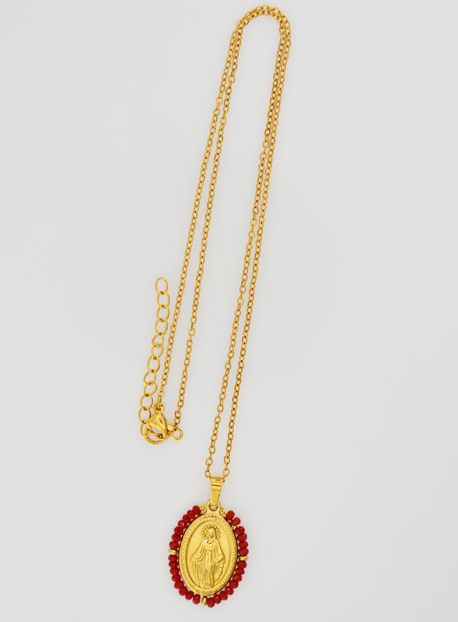 Medalla Milagrosa Cuentas Facetadas + Cadena - Rojo (pic 1)