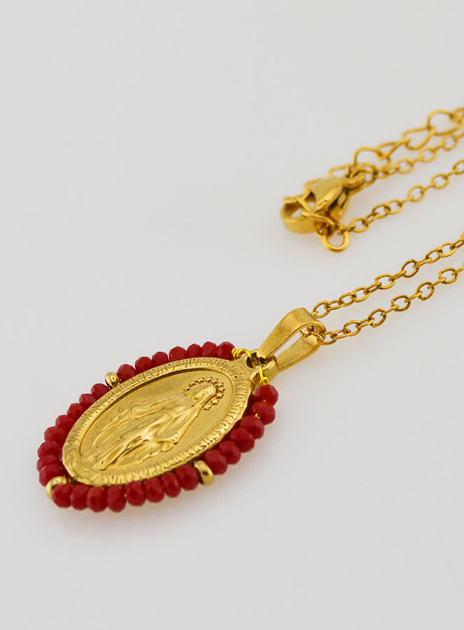 Medalla Milagrosa Cuentas Facetadas + Cadena - Rojo (pic 2)