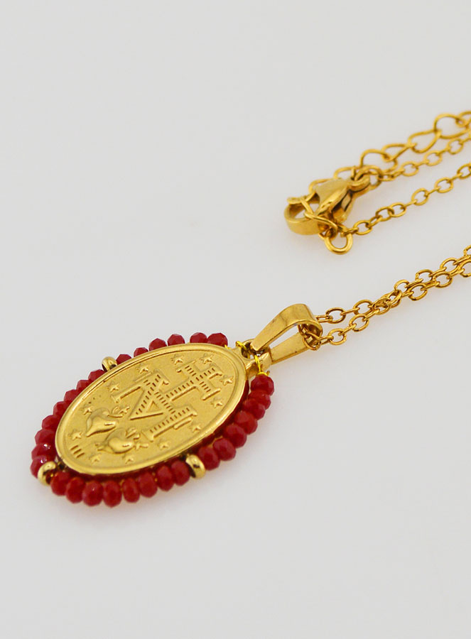 Medalla Milagrosa Cuentas Facetadas + Cadena - Rojo (pic 3)