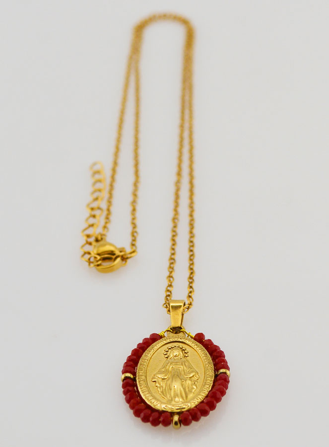 Medalla Milagrosa Cuentas Facetadas + Cadena - Rojo (pic 4)