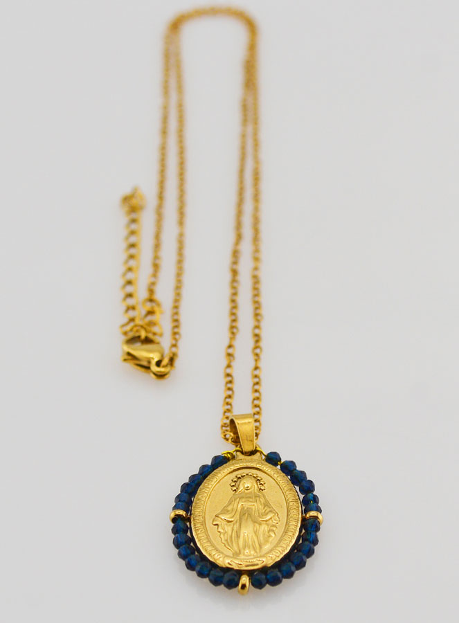 Medalla Milagrosa Cuentas Facetadas + Cadena - Negro (pic 4)