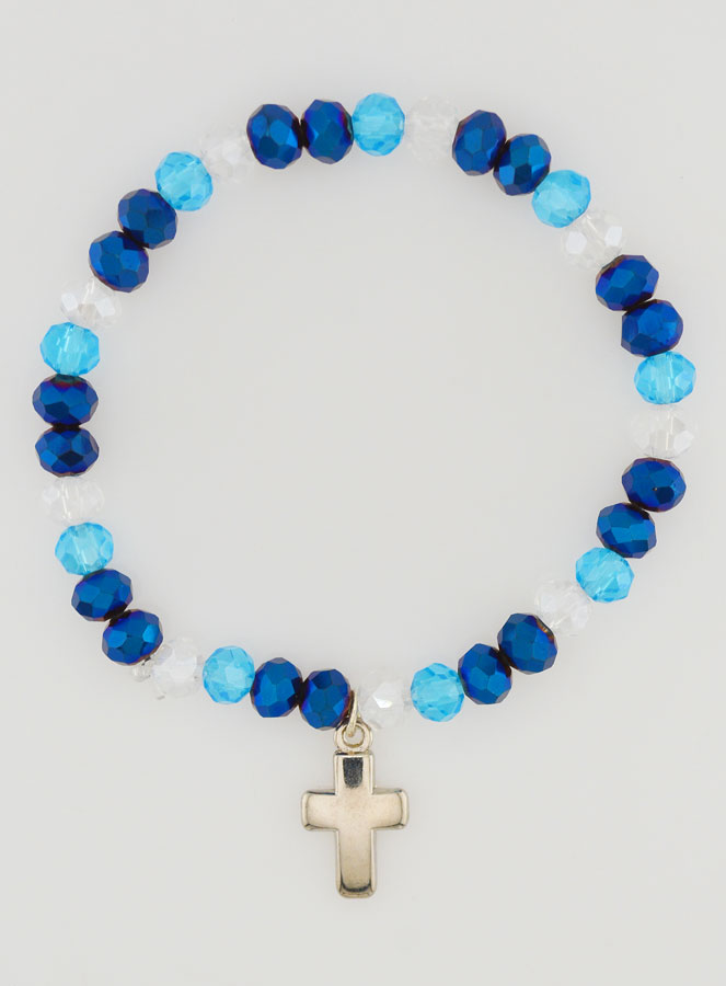 Pulsera con Cruz y Cuentas de Vidrio - Azul (pic 1)