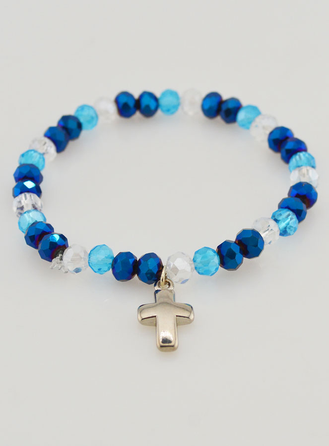 Pulsera con Cruz y Cuentas de Vidrio - Azul (pic 2)