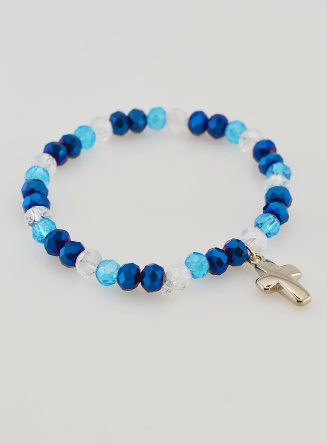 Pulsera con Cruz y Cuentas de Vidrio - Azul (pic 3)