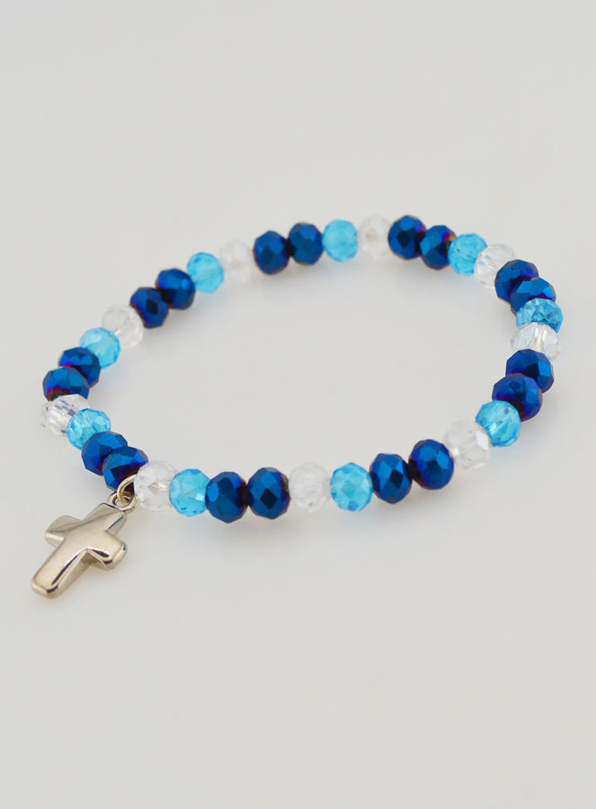 Pulsera con Cruz y Cuentas de Vidrio - Azul (pic 4)