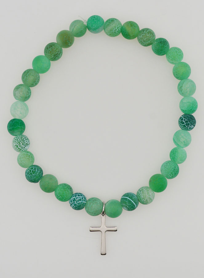 Pulsera religiosa con cruz y ágata - Verde (pic 1)