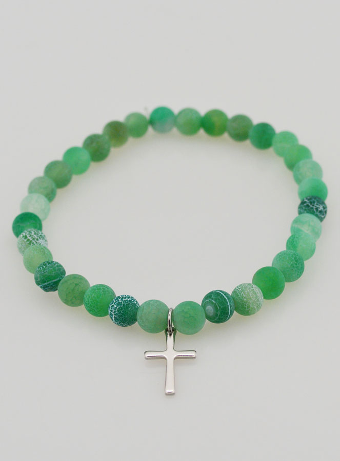 Pulsera religiosa con cruz y ágata - Verde (pic 2)