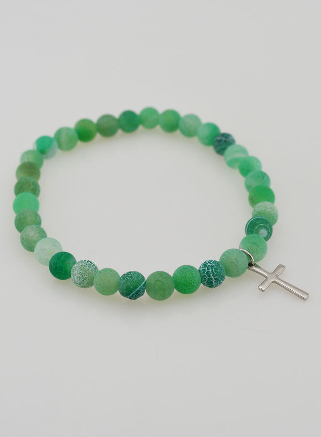 Pulsera religiosa con cruz y ágata - Verde (pic 3)